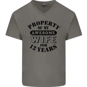 12th Wedding Anniversary 12 Year Funny Wife Mens V-Neck Cotton T-Shirt
