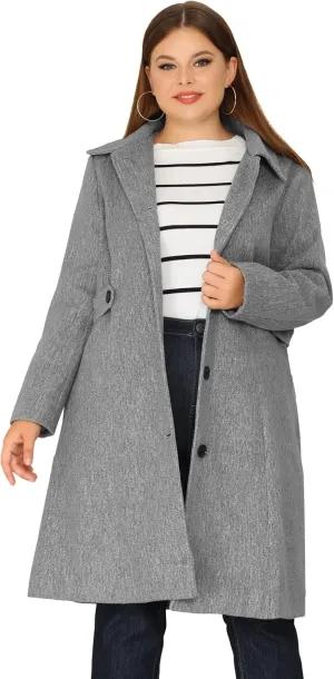 Agnes Orinda Women's Plus Size Single Breasted Belted Winter Long Coat