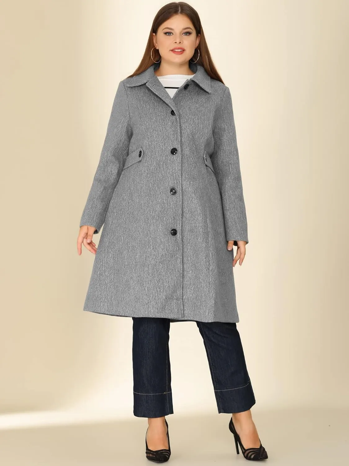 Agnes Orinda Women's Plus Size Single Breasted Belted Winter Long Coat