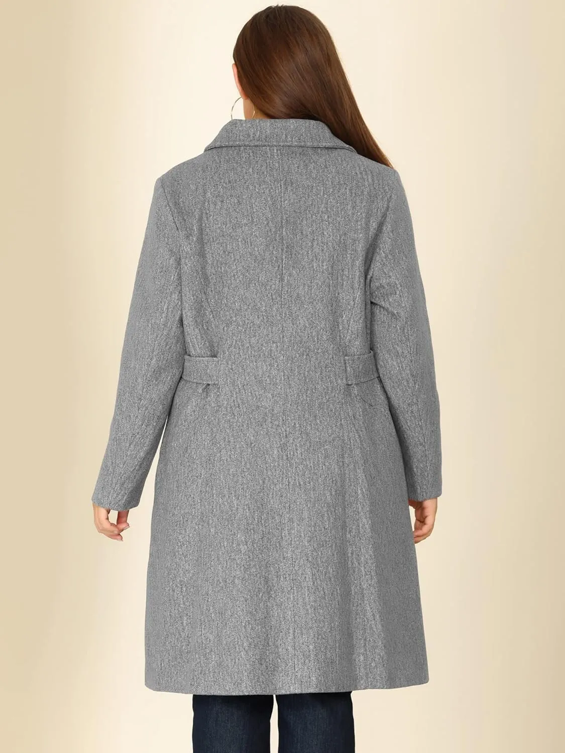 Agnes Orinda Women's Plus Size Single Breasted Belted Winter Long Coat