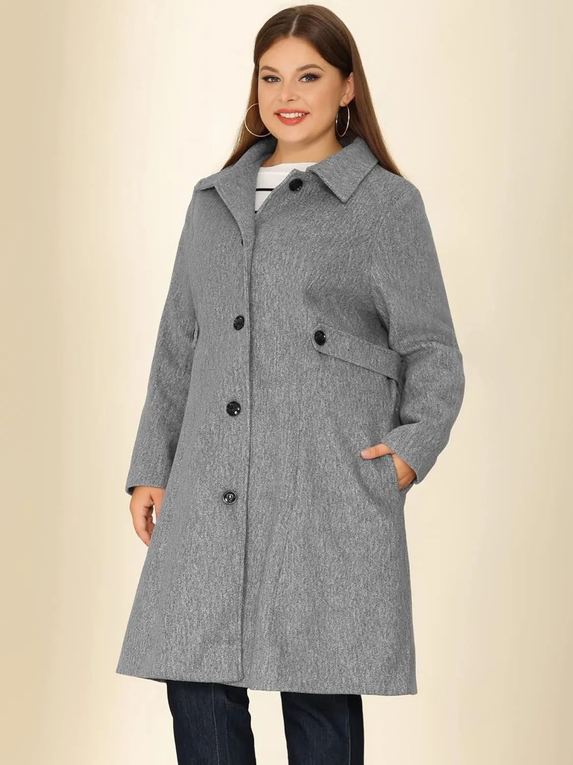 Agnes Orinda Women's Plus Size Single Breasted Belted Winter Long Coat