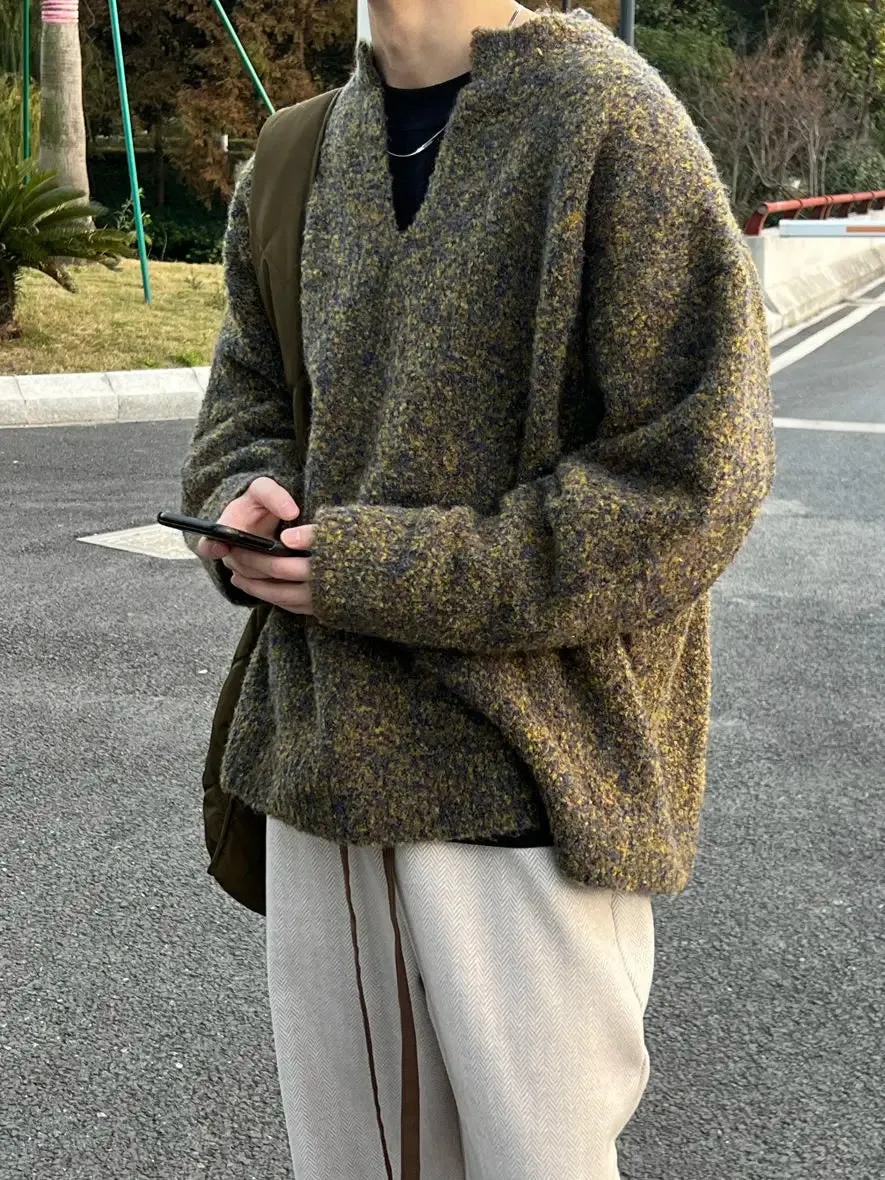 Aidase V-neck Sweaters Men Spring Autumn American Retro Slouchy Loose Casual All-match Harajuku Long Sleeve Vintage Casual Knitted Chic