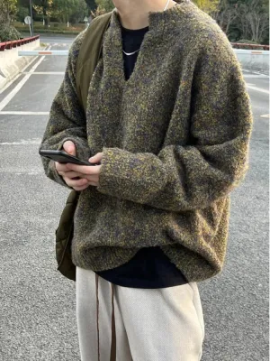 Aidase V-neck Sweaters Men Spring Autumn American Retro Slouchy Loose Casual All-match Harajuku Long Sleeve Vintage Casual Knitted Chic