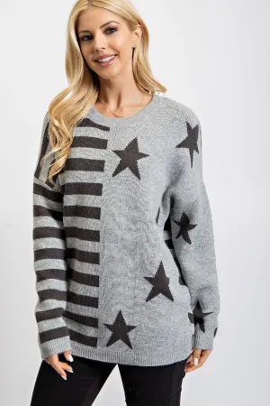 Black & Grey American Flag Knit Pullover
