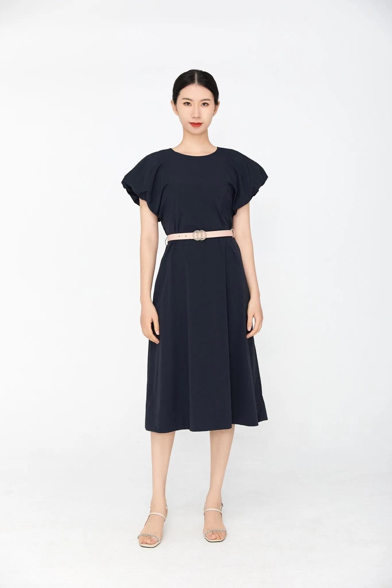 Black Bud Sleeve Waist Band Dress