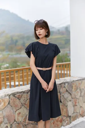 Black Bud Sleeve Waist Band Dress