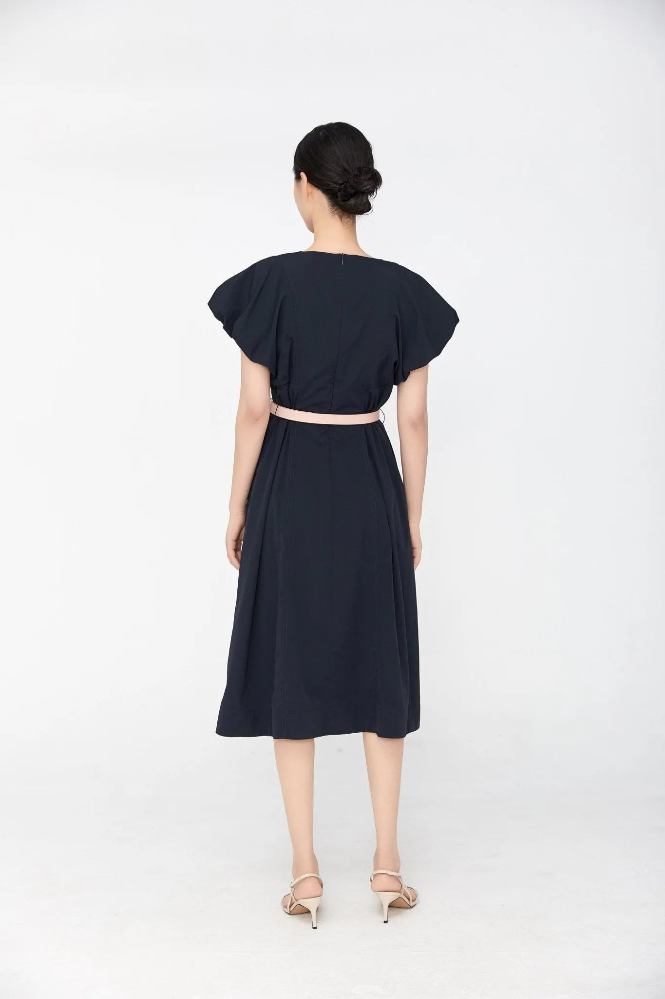 Black Bud Sleeve Waist Band Dress