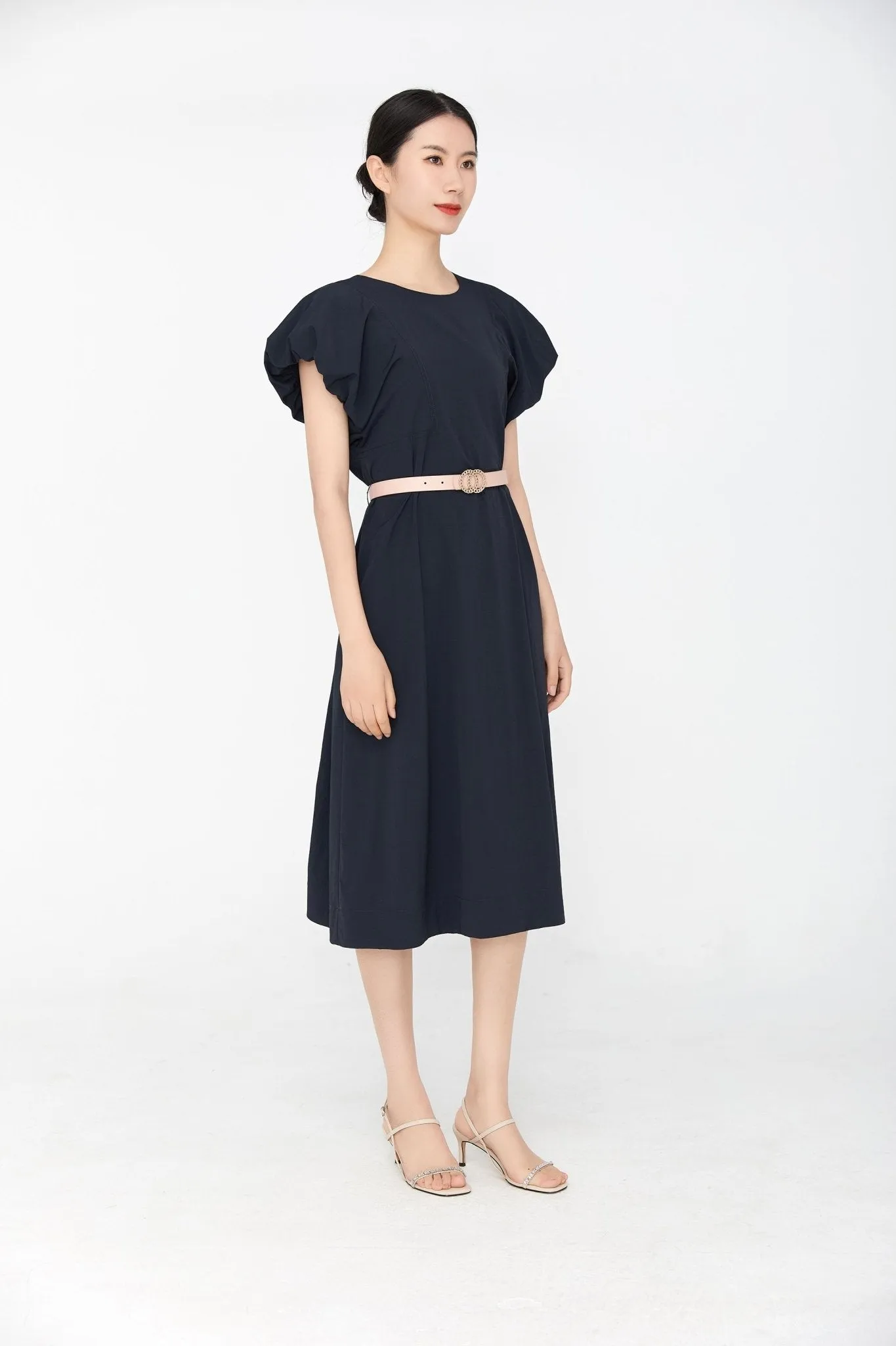 Black Bud Sleeve Waist Band Dress
