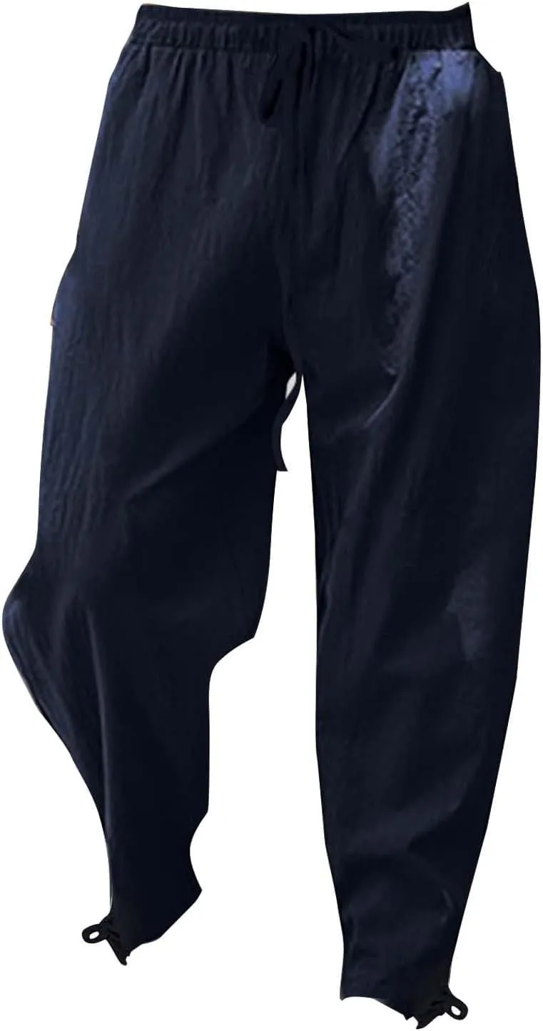 Casual Linen Pant Men Plus Size Baggy Elastic Drawstring Waist Harem Pant Lightweight Summer Beach Capris with Pocket