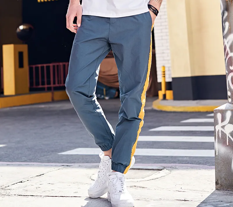 Casual Side Stripes Color Block Patchwork Style Men Pants
