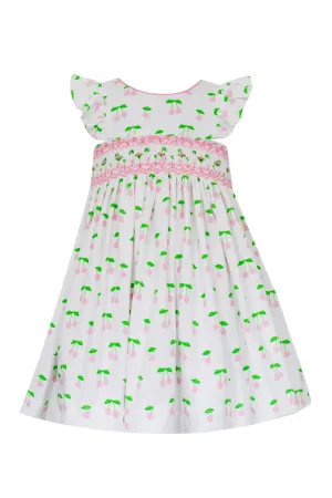Cherry Print Smocked Knit Dress