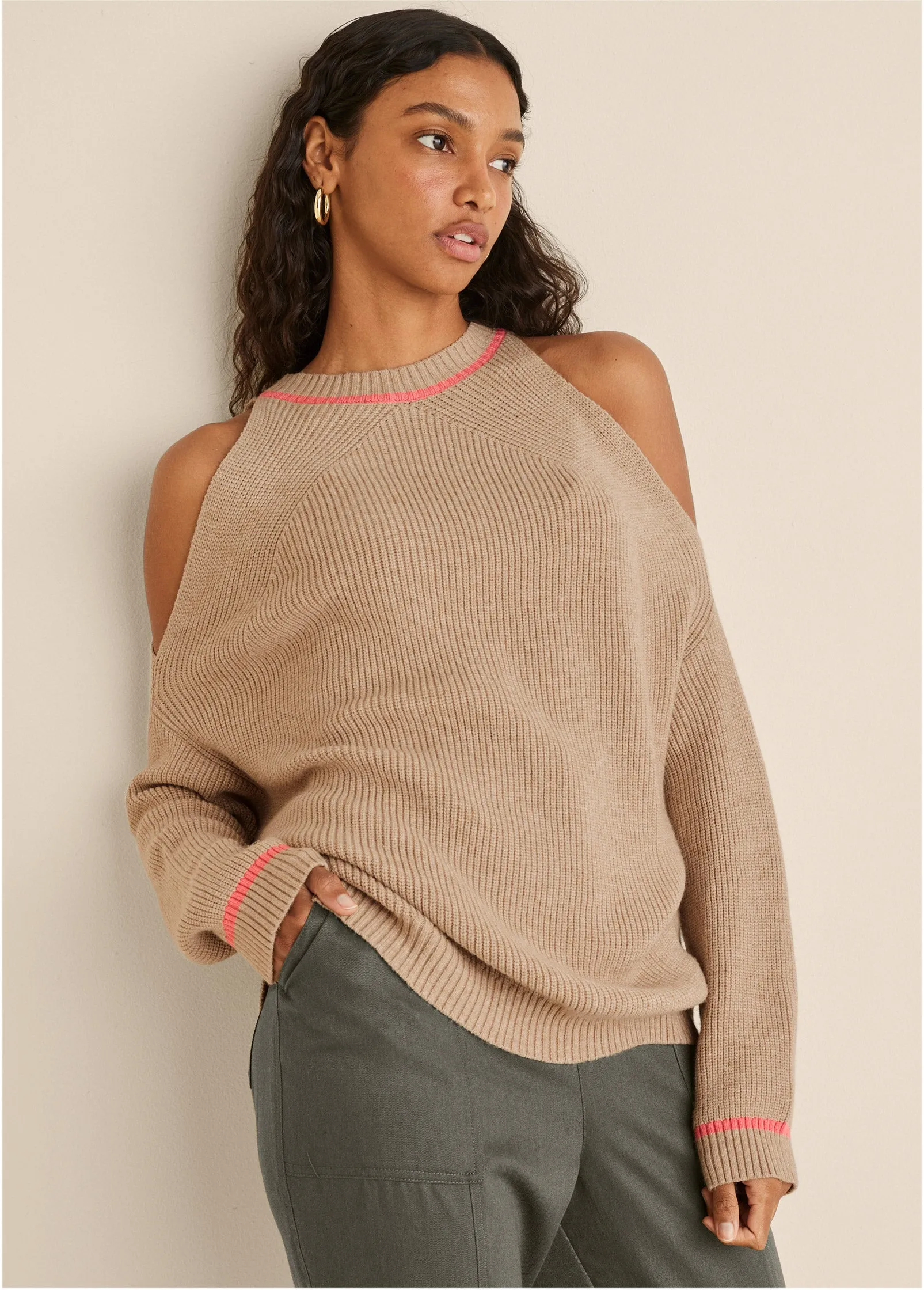 Cold Shoulder Sweater - Camel