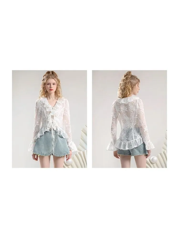 Embroidery Organza Tie Romantic Cardigan【s0000007275】