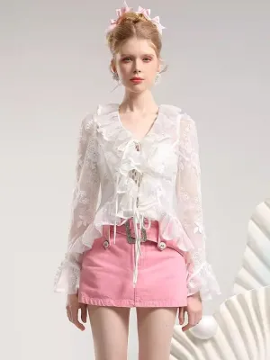 Embroidery Organza Tie Romantic Cardigan【s0000007275】