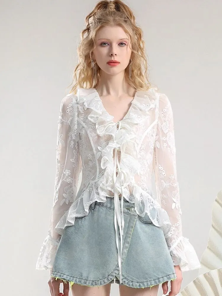 Embroidery Organza Tie Romantic Cardigan【s0000007275】