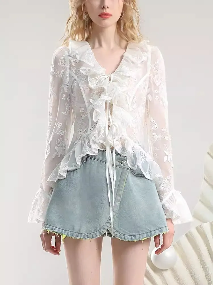 Embroidery Organza Tie Romantic Cardigan【s0000007275】
