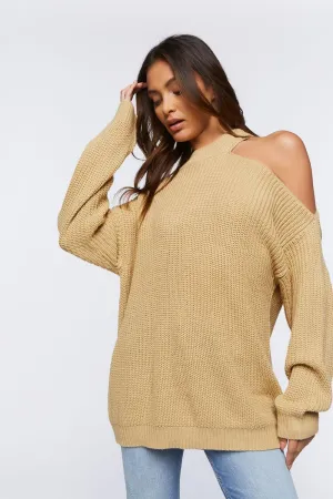 Forever 21 Asymmetrical Off Shoulder Sweater, Beige
