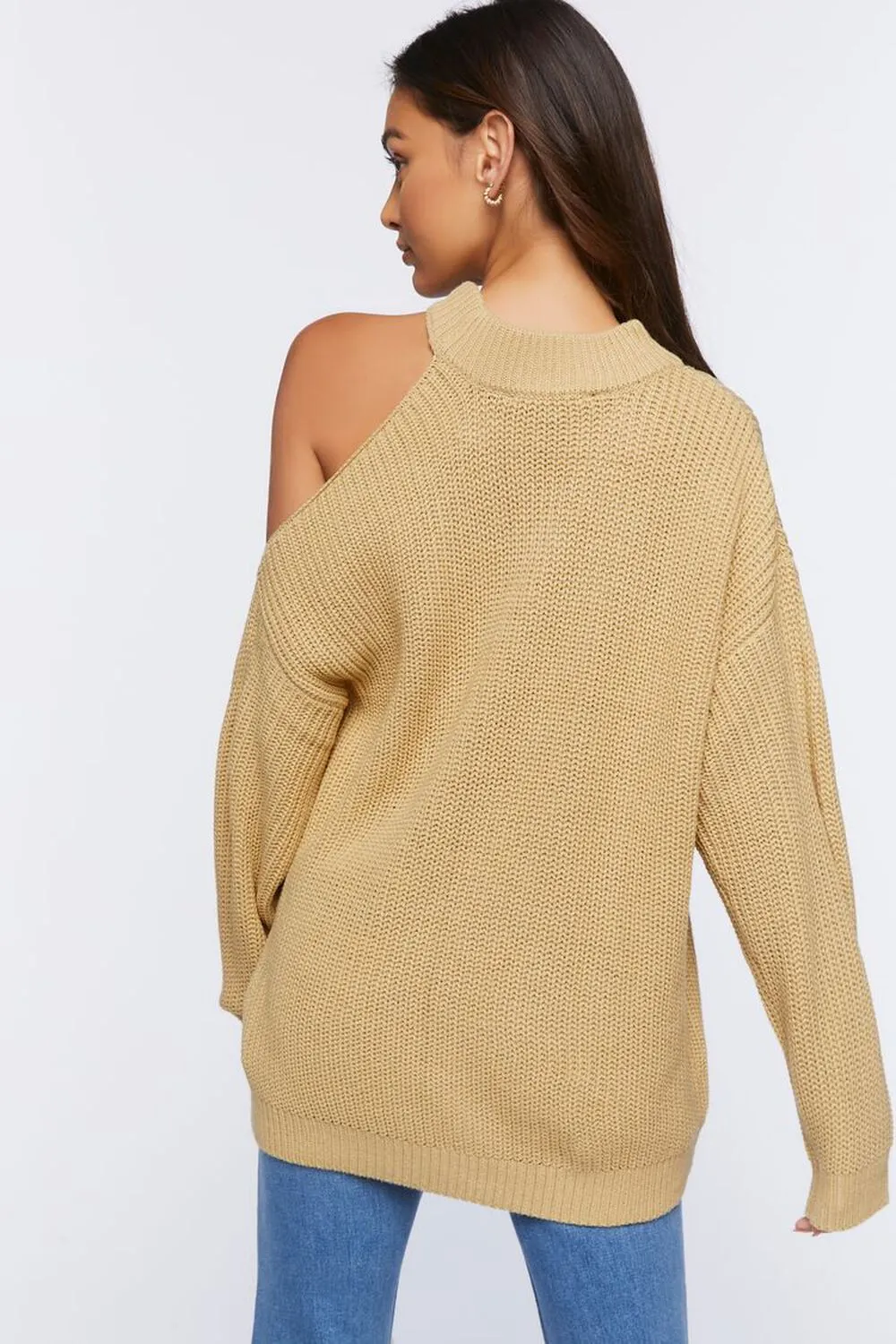 Forever 21 Asymmetrical Off Shoulder Sweater, Beige