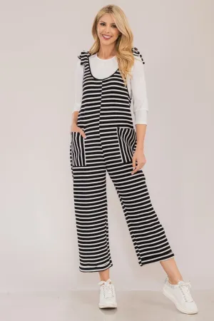 Full Size Striped Scoop Neck Overalls with Pockets