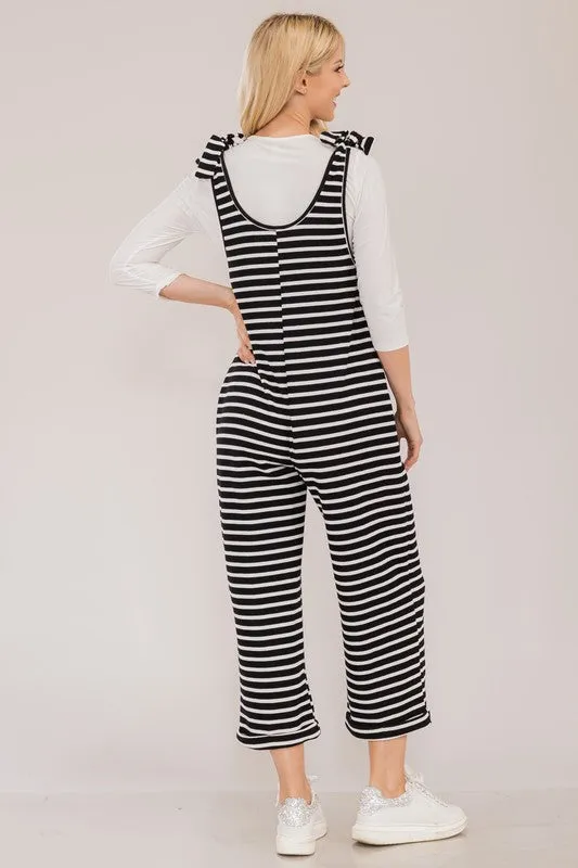 Full Size Striped Scoop Neck Overalls with Pockets