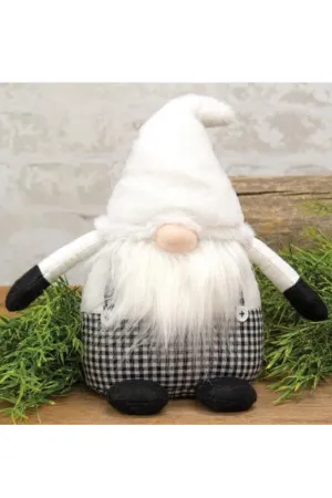 Fuzzy Black & White Buffalo Check Overalls Sitting Gnome