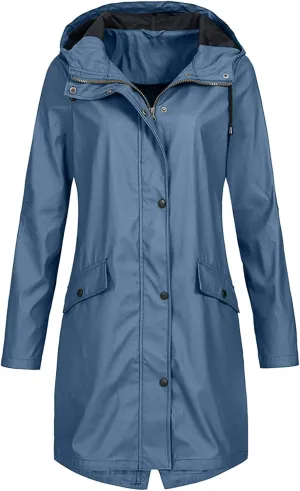 Hoodie Rain Long Solid Coat Jacket Women's Outdoor Color Windproof Women's Coat Womens Fall Coats And