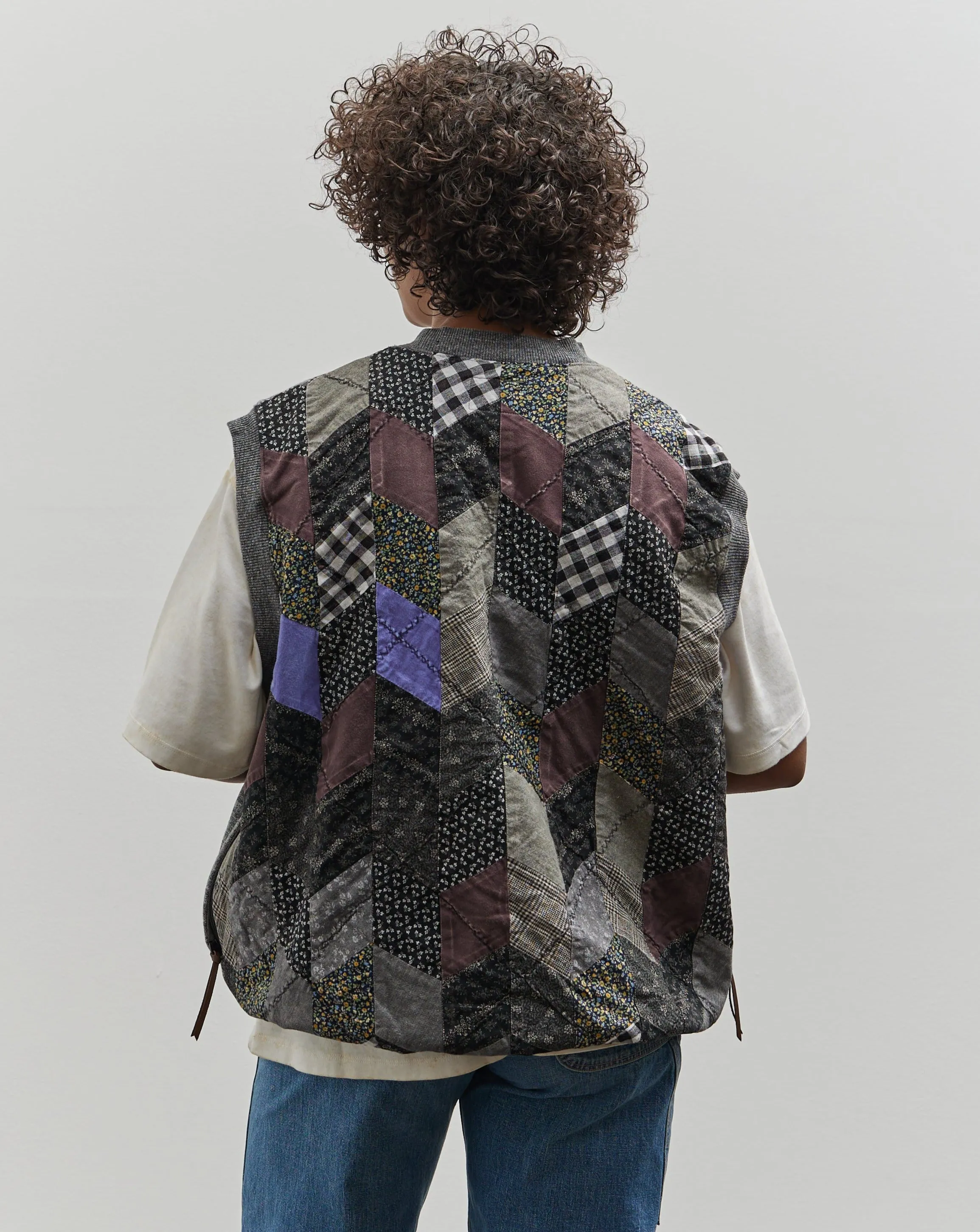 Kapital 2 Tones Big Vest Yabane Quilt, Charcoal/Black