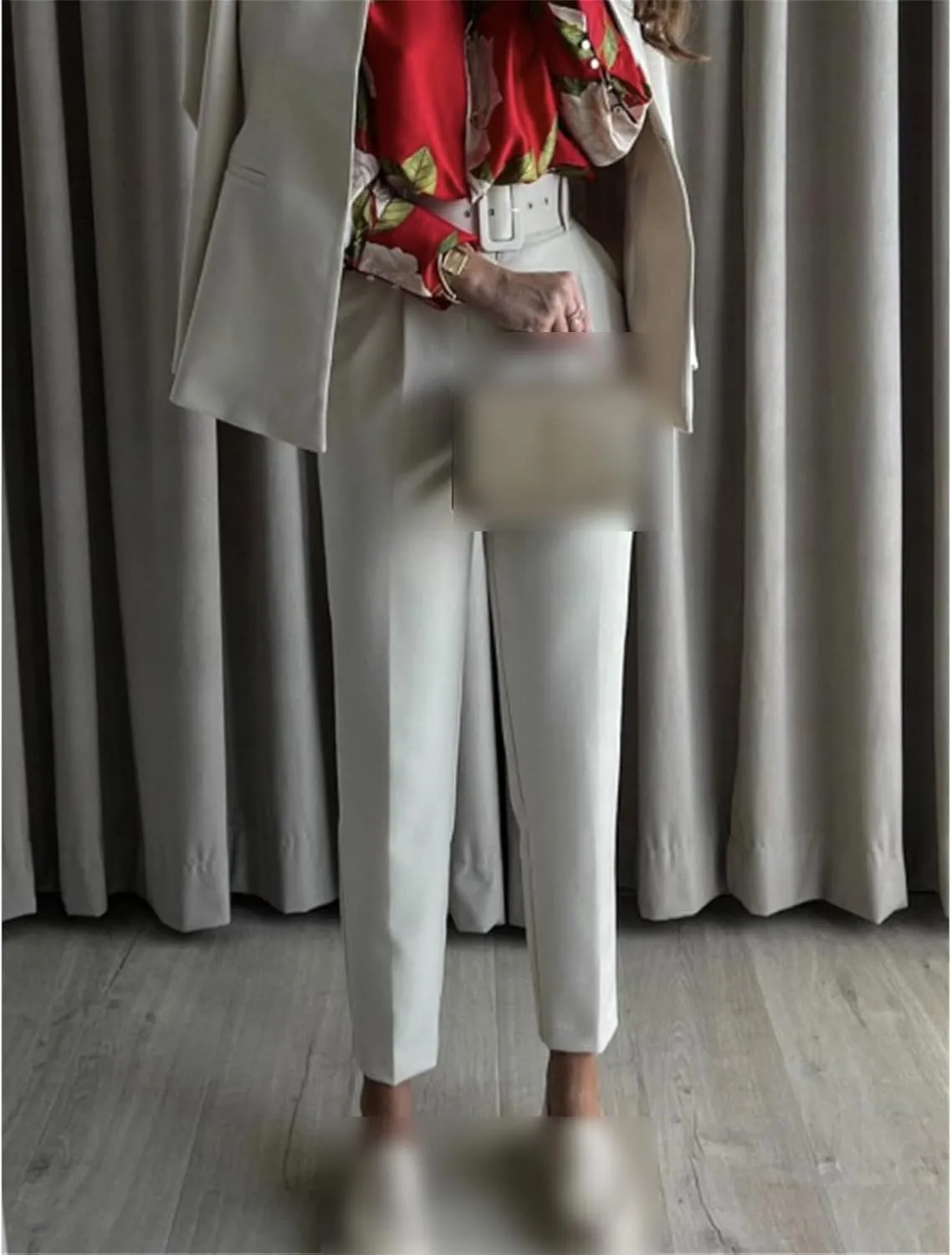 Kelsiop Women's High Waist Pants Belt Office Trousers Summer Straight Leg Pants Street Women's Pants