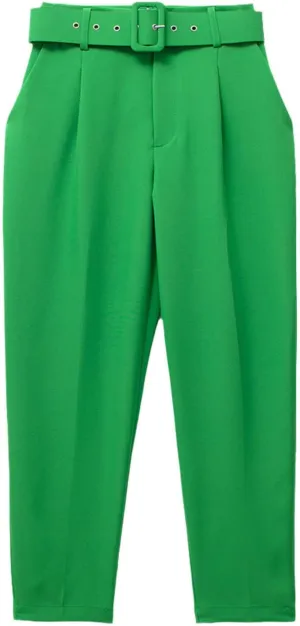 Kelsiop Women's High Waist Pants Belt Office Trousers Summer Straight Leg Pants Street Women's Pants