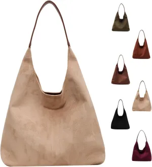 Large Suede Slouchy Bag, Brown Suede Purse Tote Bag for Women, Leather Hobo Bags Handbag Satchel for Work Travel Shopping