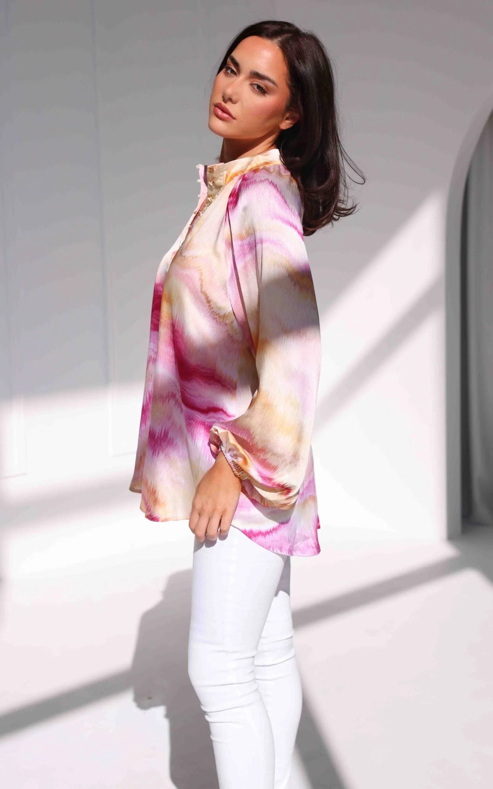 Lindal Shirt Blouse - Yellow Magenta Print