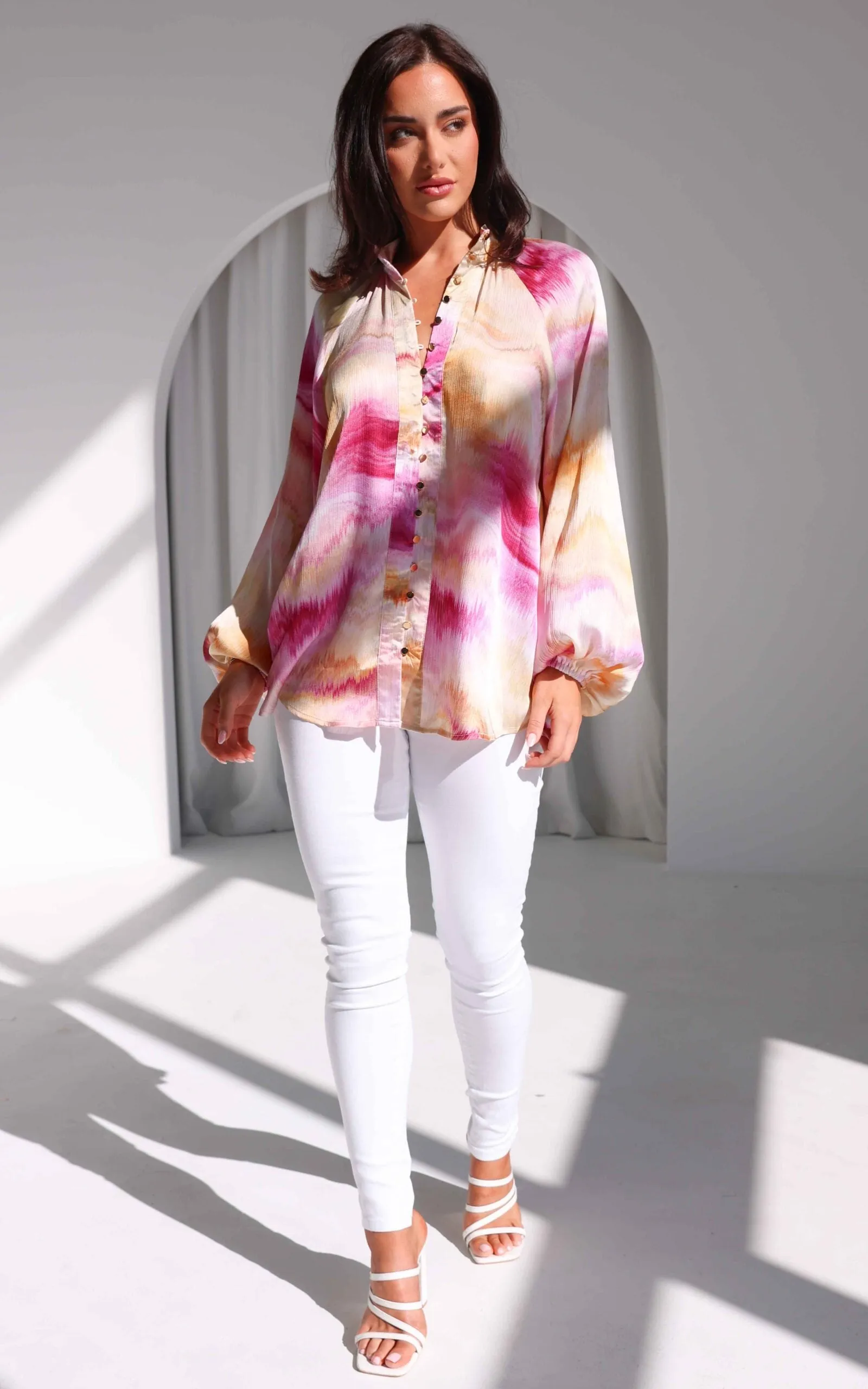 Lindal Shirt Blouse - Yellow Magenta Print