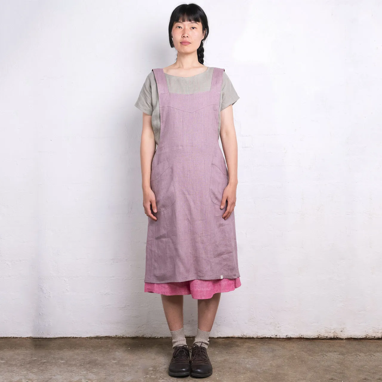Mamiko Apron Dress - 100% Linen - Calamine Pink (Women S-XL)