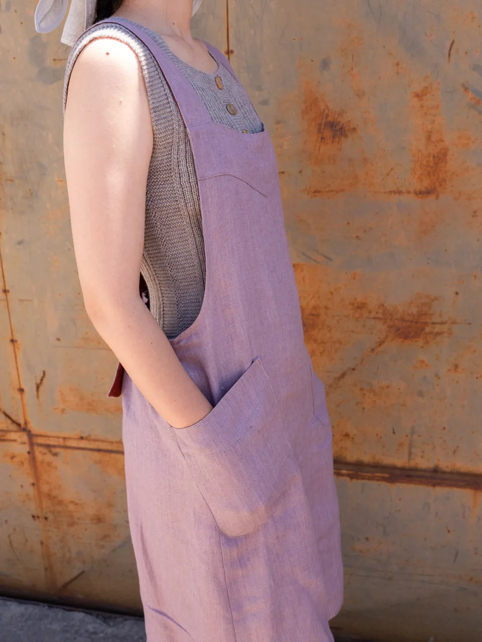 Mamiko Apron Dress - 100% Linen - Calamine Pink (Women S-XL)