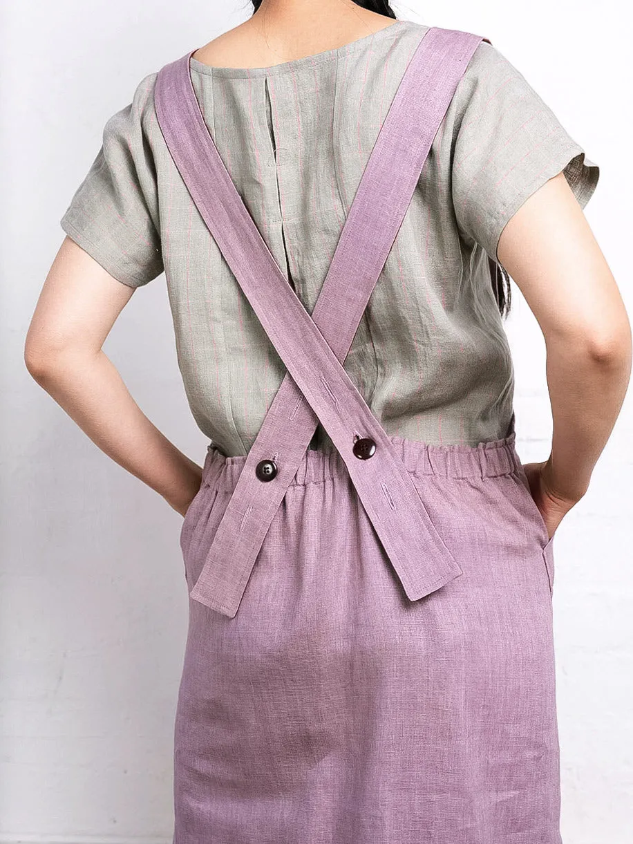 Mamiko Apron Dress - 100% Linen - Calamine Pink (Women S-XL)