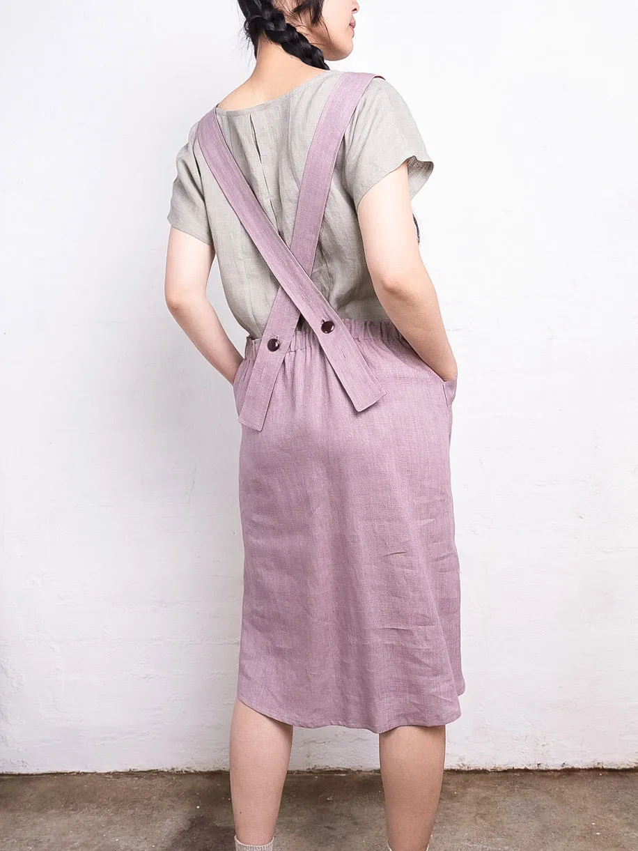 Mamiko Apron Dress - 100% Linen - Calamine Pink (Women S-XL)