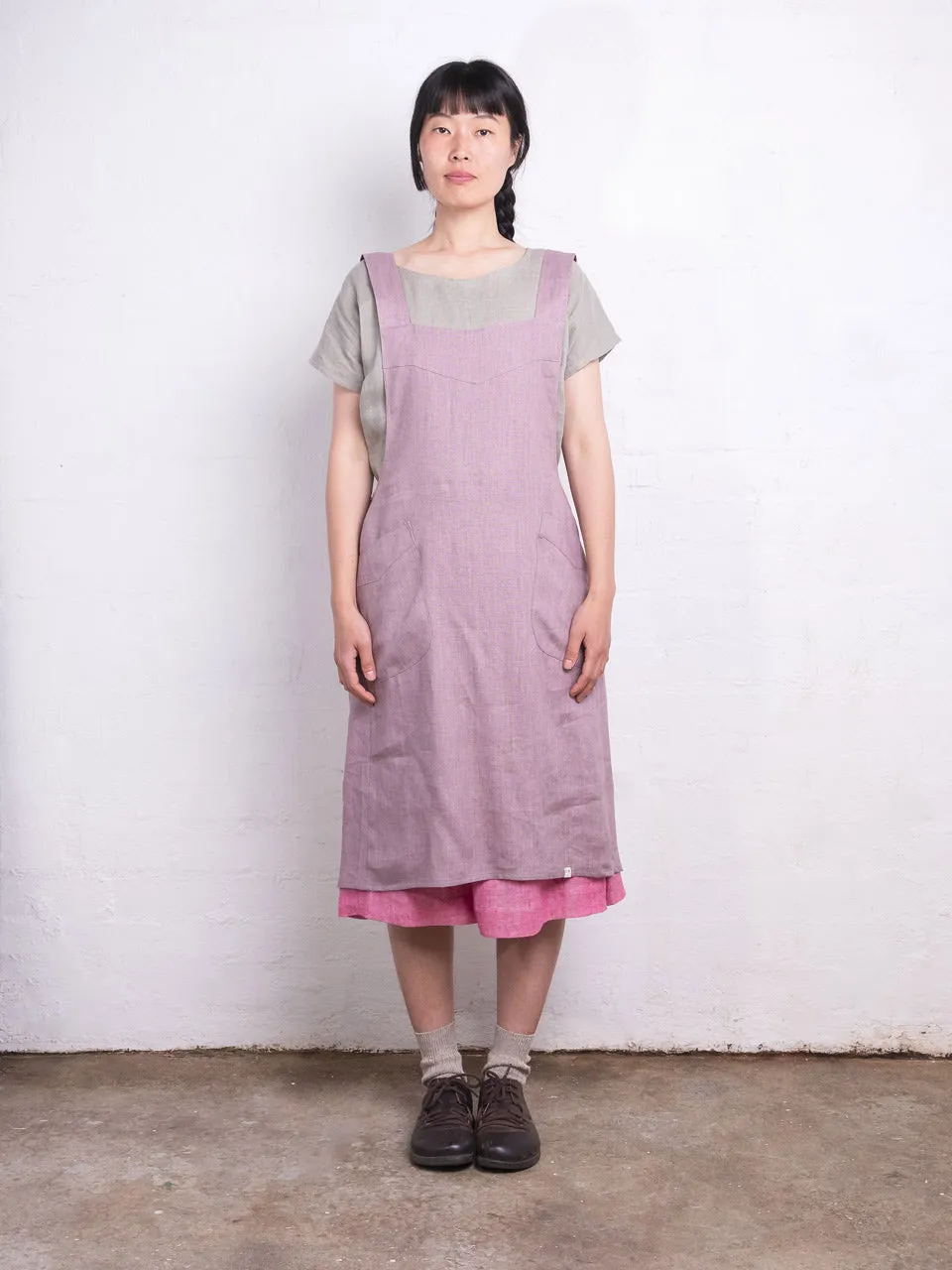 Mamiko Apron Dress - 100% Linen - Calamine Pink (Women S-XL)
