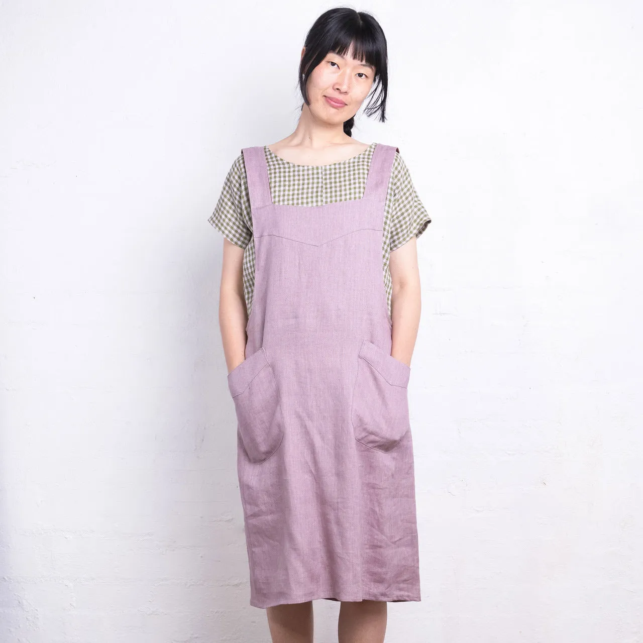 Mamiko Apron Dress - 100% Linen - Calamine Pink (Women S-XL)