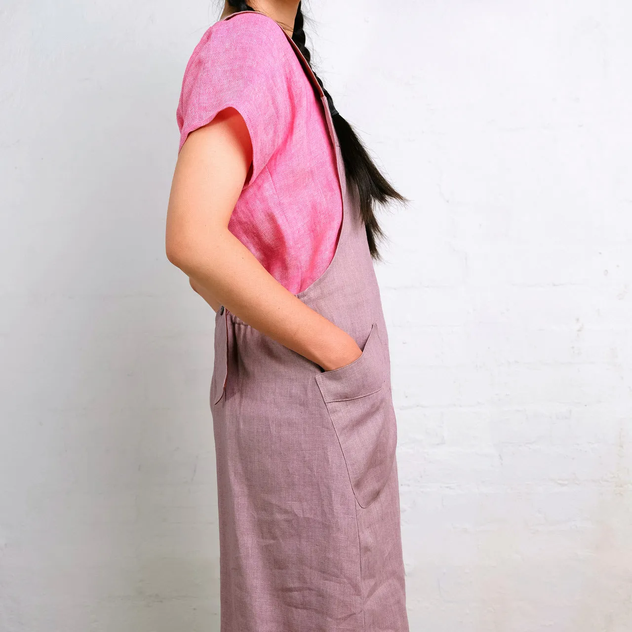 Mamiko Apron Dress - 100% Linen - Calamine Pink (Women S-XL)