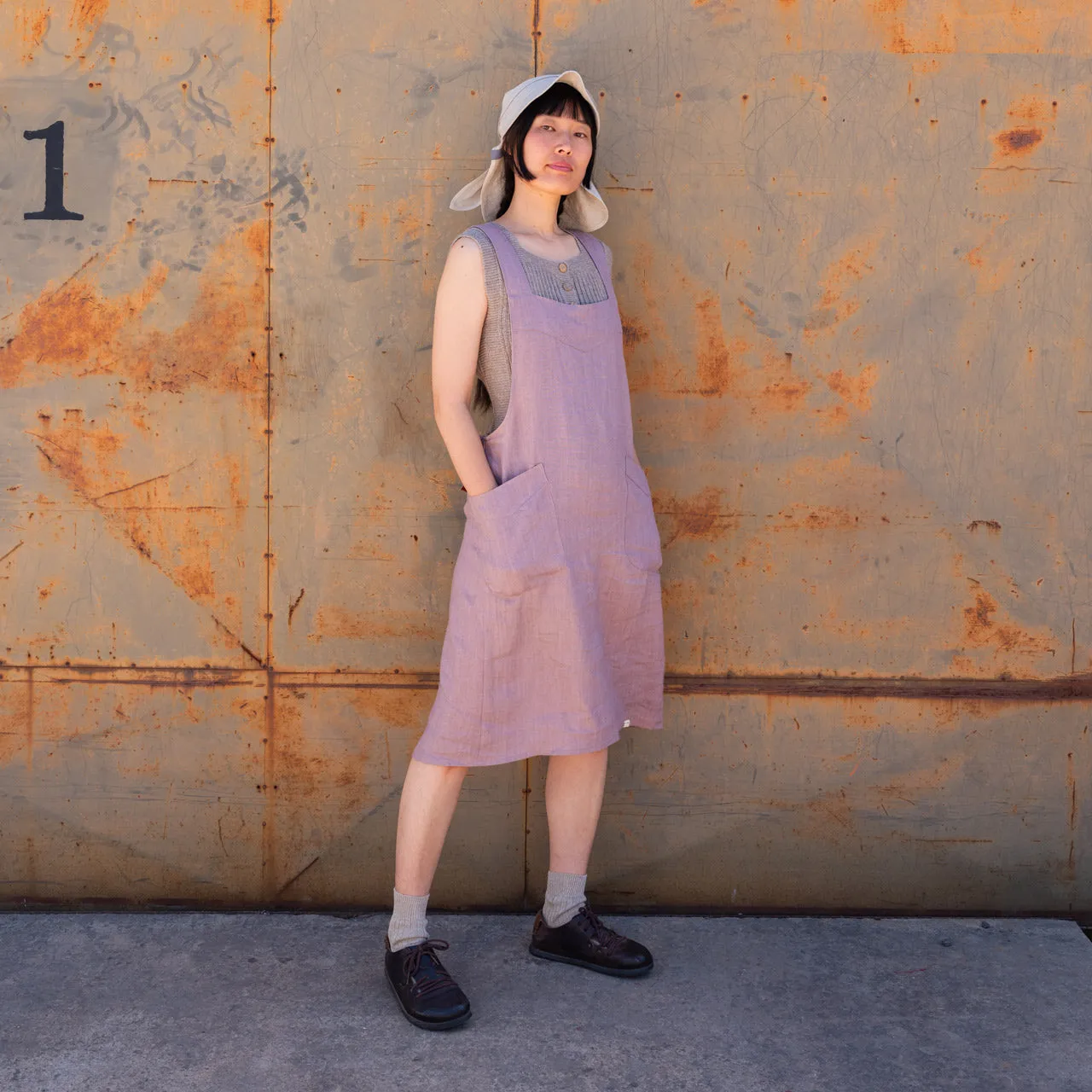 Mamiko Apron Dress - 100% Linen - Calamine Pink (Women S-XL)