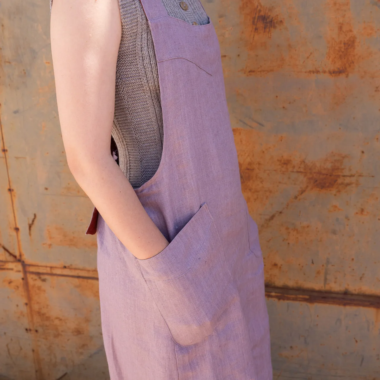 Mamiko Apron Dress - 100% Linen - Calamine Pink (Women S-XL)