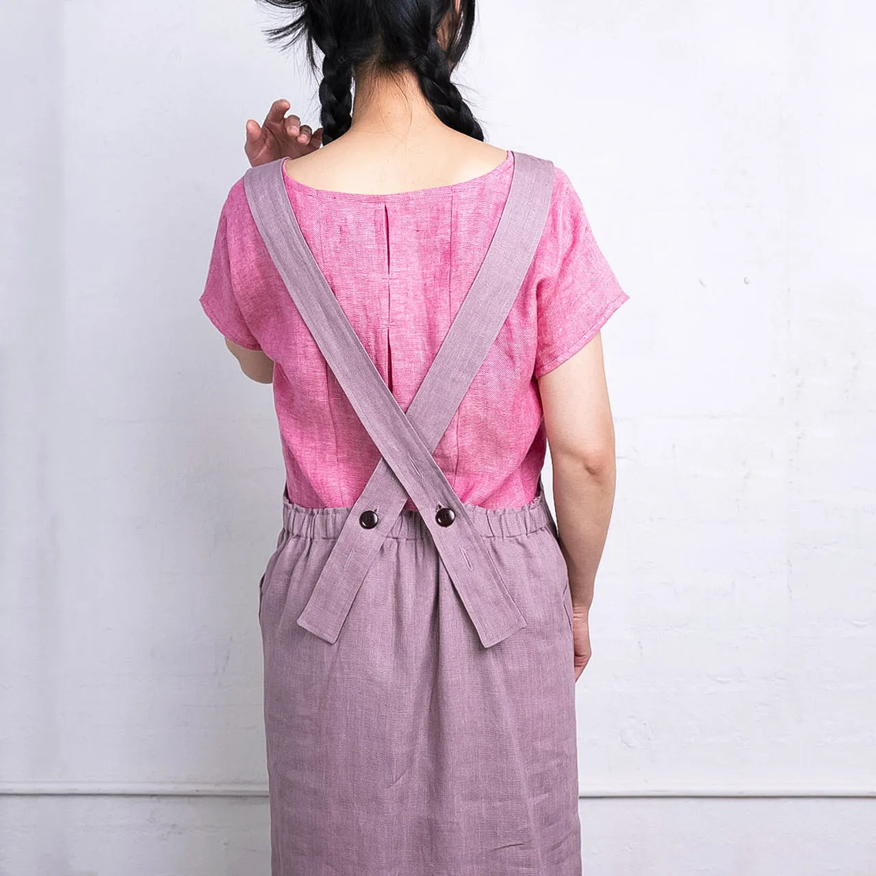 Mamiko Apron Dress - 100% Linen - Calamine Pink (Women S-XL)