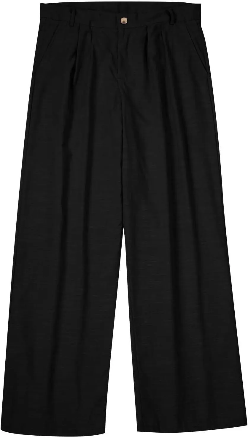 Mens Linen Pants Big and Tall Classic Flat Front Chino Pants Casual Lightweight Straight Leg Summer Beach Trousers