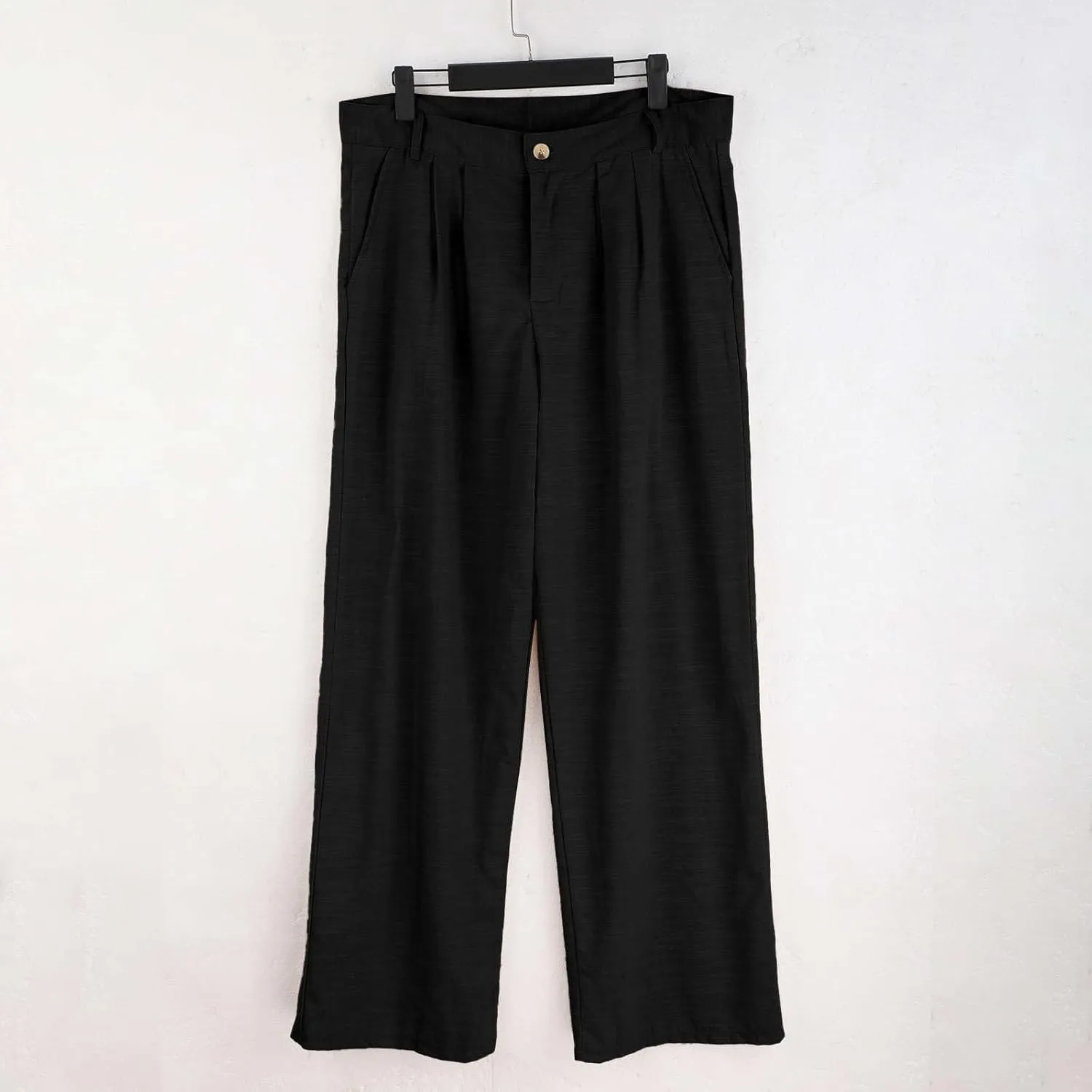 Mens Linen Pants Big and Tall Classic Flat Front Chino Pants Casual Lightweight Straight Leg Summer Beach Trousers