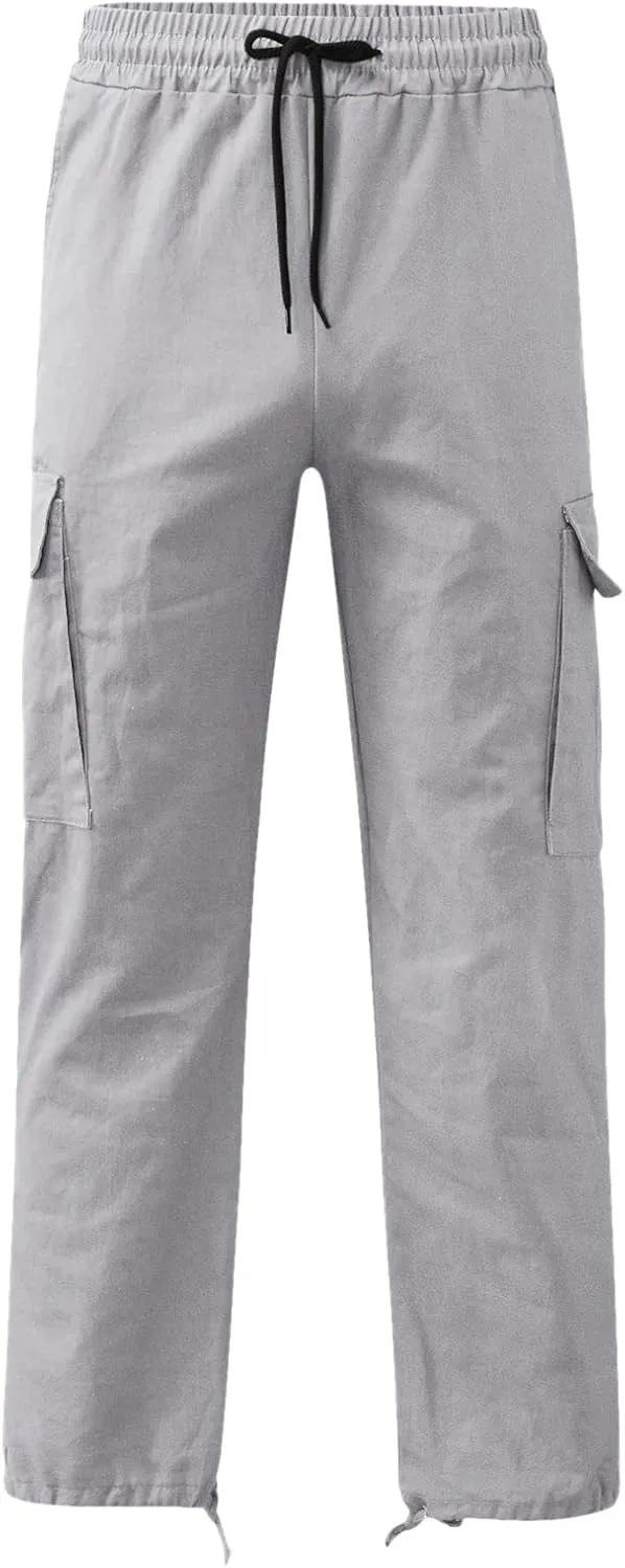 Mens Multi-Pocket Casual Cargo Pants Military Tactical Combat Sweatpants Lightweight High Waist Drawstring Loose Fit Overalls