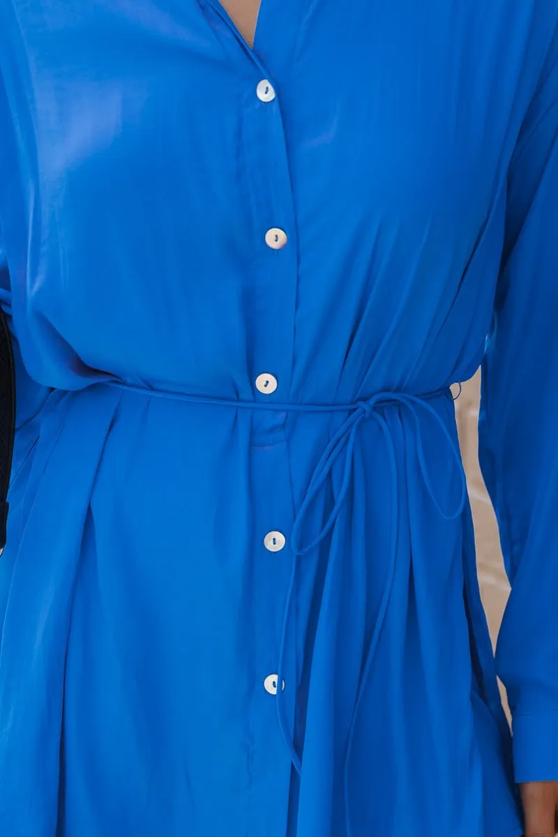 MUSE Satin Blue Shirt Romper - FINAL SALE