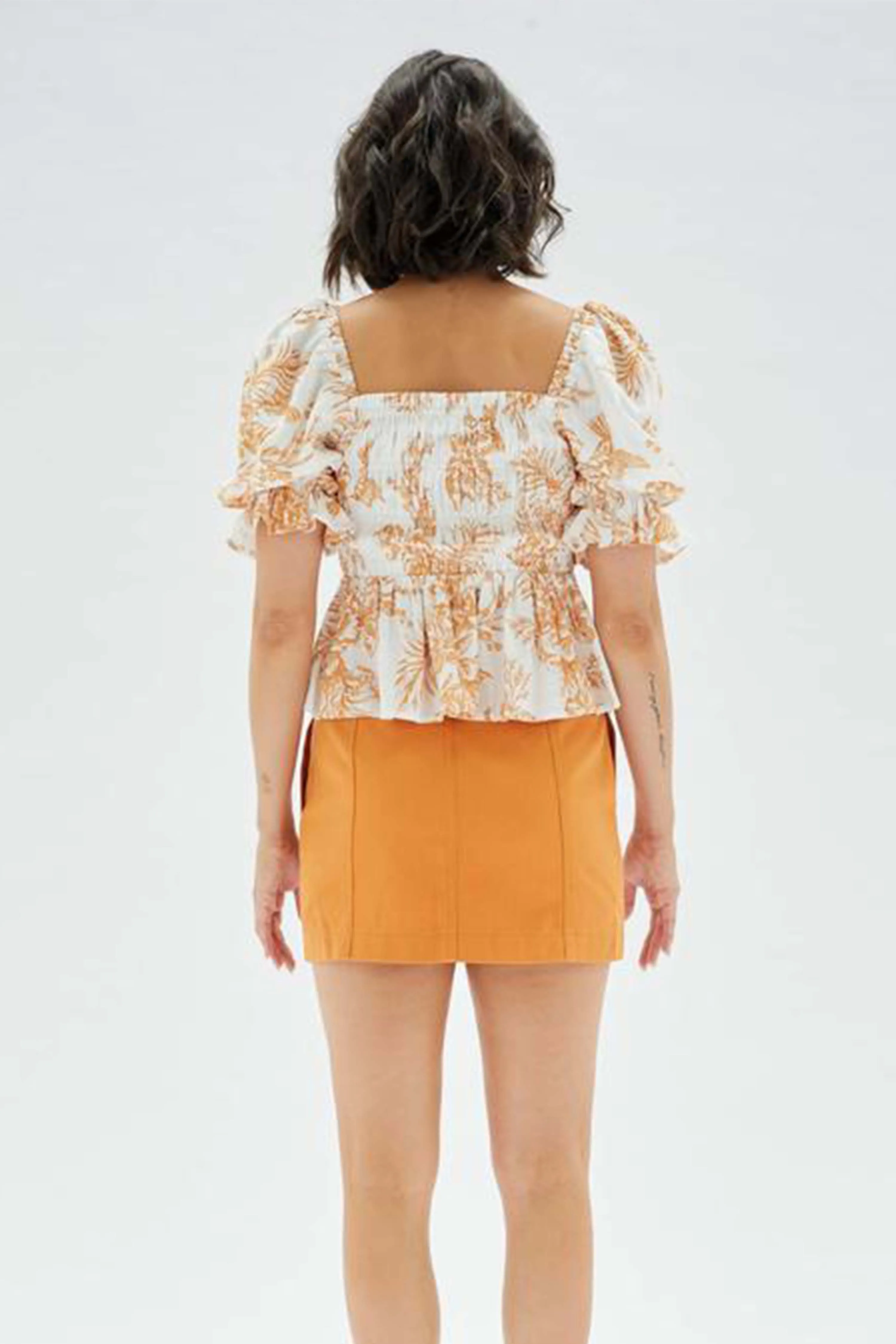 Naima Shirred Puff Sleeve White Gold Top
