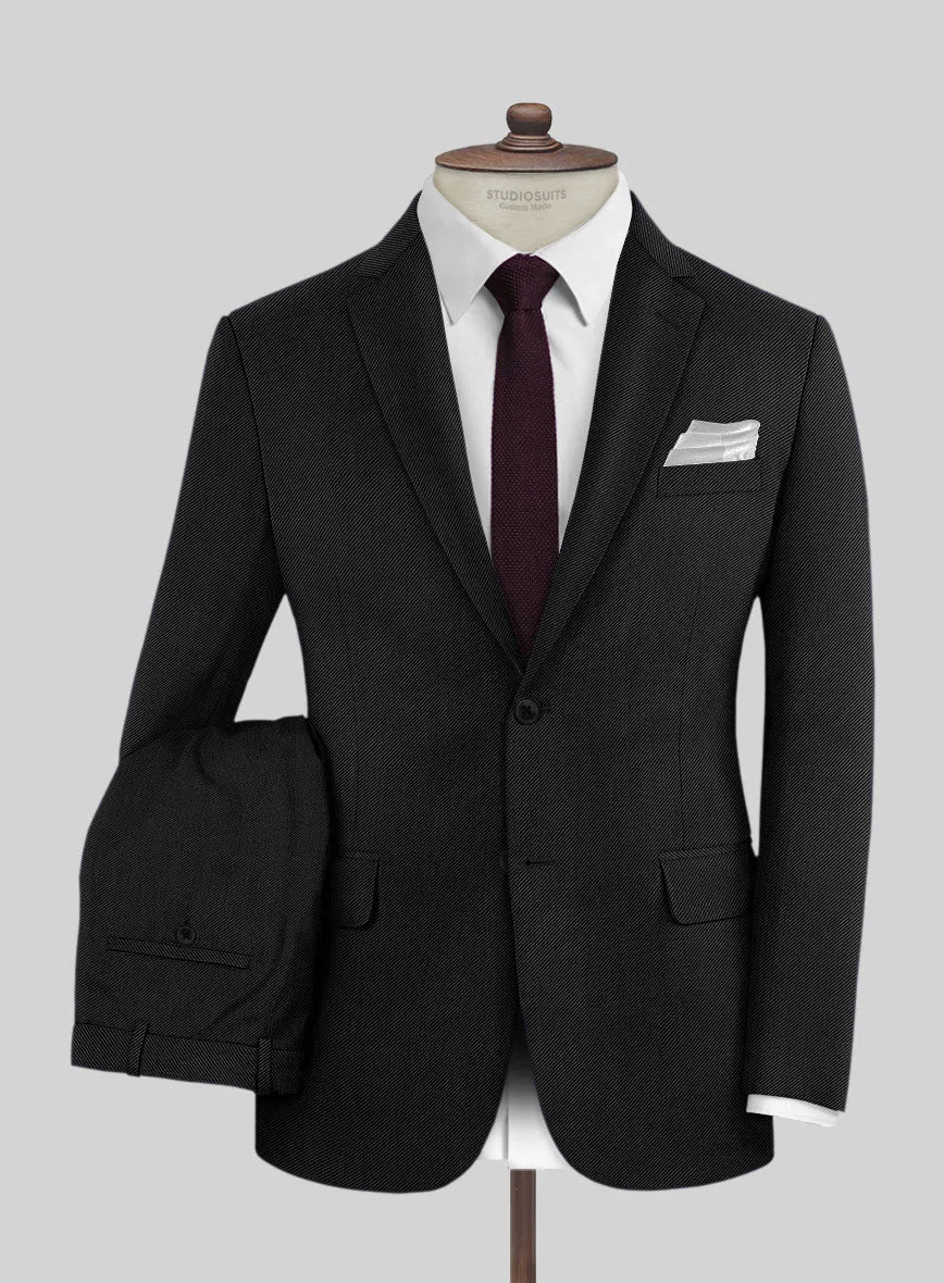 Napolean Cavalry Twill Black Wool Suit