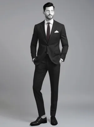 Napolean Cavalry Twill Black Wool Suit