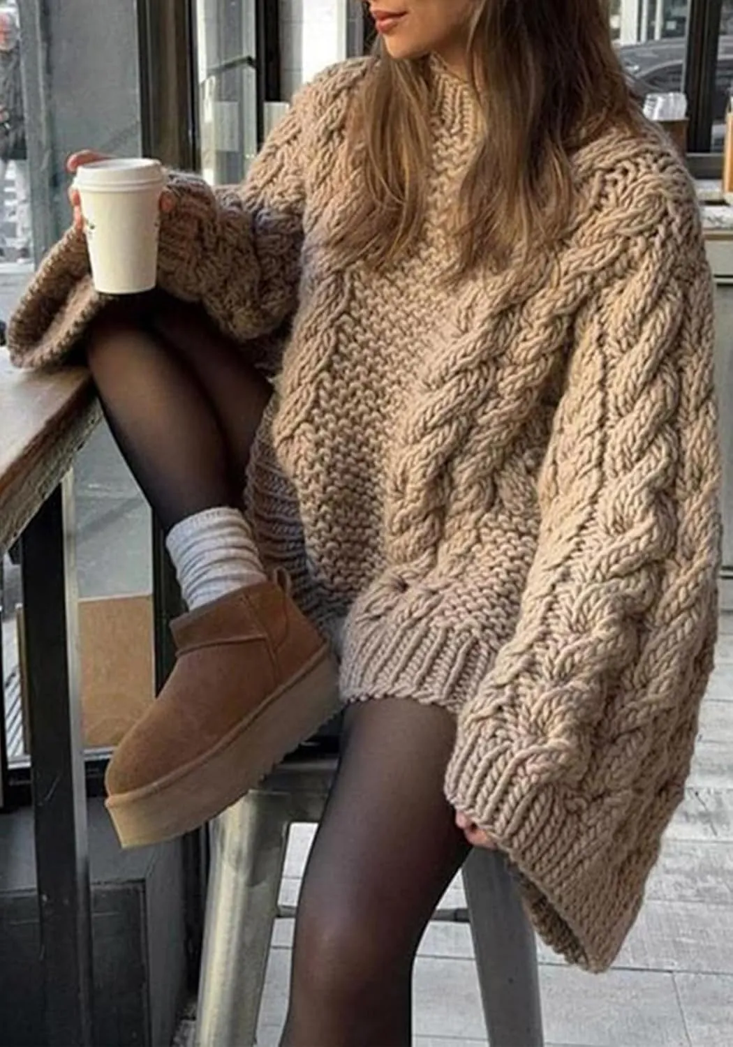 NRTHYE Women's Oversized Cable Knit Sweater Tops Loose Long Sleeves Crewneck Chunky Slouchy Baggy Pullover Sweaters